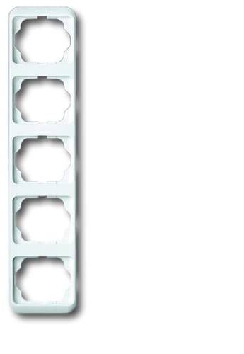 Pięciokrotna biała ramka do gniazdek elektrycznych do montażu pionowego, bez wkładek.