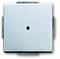 Srebrny przycisk naciskowy o kwadratowym kształcie z centralnym otworem mocującym; nadający się do montażu ściennego.