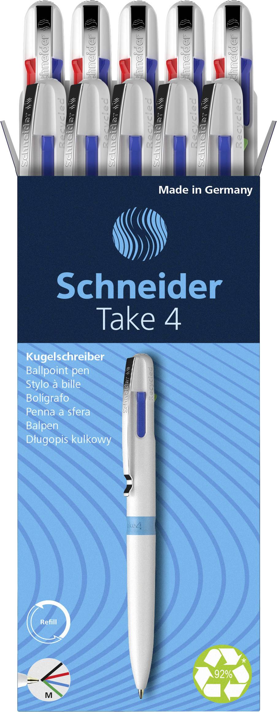 Кулькова ручка Schneider Screibgeräte 10 шт. Take 4 138049 Різнокольорова Колір шрифту: чорний, червоний, синій, зелений Н/Д