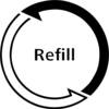 Dwa czarne strzałki tworzą koło wokół słowa 'Refill', co wskazuje na możliwość ponownego użycia lub napełnienia.