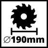 Symbol piły tarczowej z oznaczeniem 'Ø 190mm', wskazujący średnicę brzeszczotu piły.