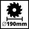 Symbol piły tarczowej z oznaczeniem 'Ø 190mm', wskazujący średnicę brzeszczotu piły.