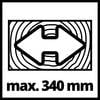 Strzałka w lewo i w prawo nad słojem drewna z tekstem 'maks. 340 mm'.