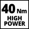 '40 Nm WYSOKA MOC' pogrubionymi literami, wskazuje na wysoki poziom wydajności, który prawdopodobnie odnosi się do narzędzia lub urządzenia.