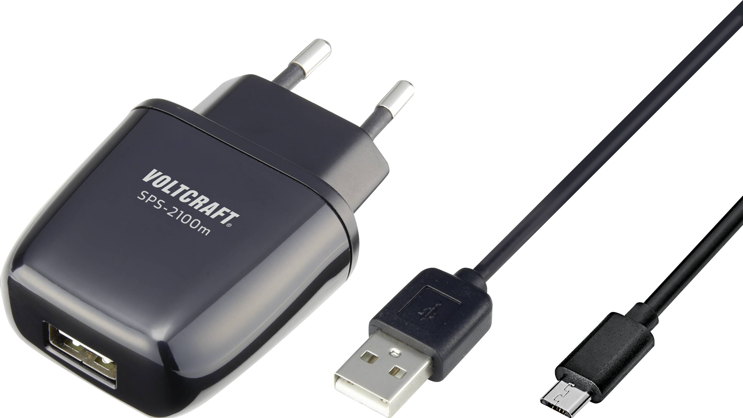 Зарядний пристрій VOLTCRAFT SPS-2100m USB 10.5 Вт 1x USB-A, 1x Micro-USB Чорний корпус Сумісний з Raspberry Pi 2