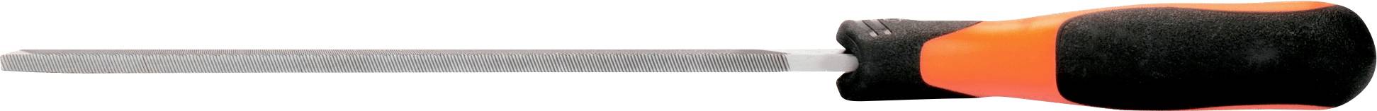 Śrubokręt z czarną i pomarańczową rękojeścią leży poziomo.