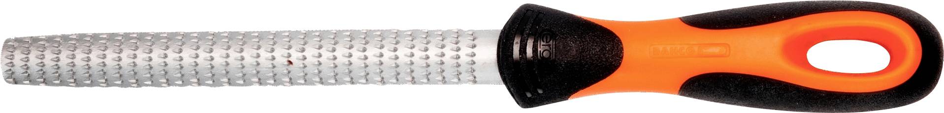 Narzędzie ręczne z uchwytem w kolorze pomarańczowo-czarnym i cylindrycznym pilnikiem metalowym, przydatne do ostrzenia i obróbki materiałów.