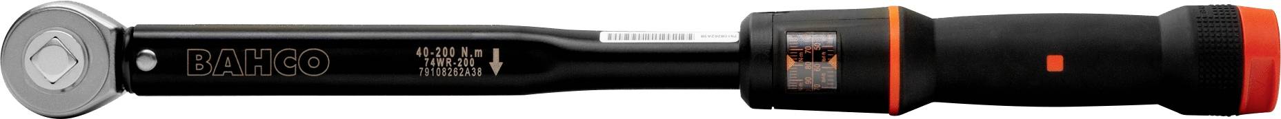 Czarny klucz dynamometryczny marki Bahco z pomarańczowymi elementami, przeznaczony do precyzyjnych prac mechanicznych.