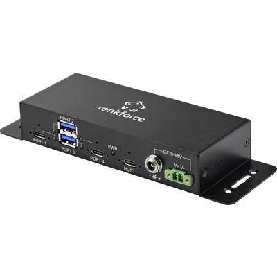 Hub USB 3.0 Renkforce RF-4679566 2+2 Porty metalowa obudowa, montaż ścienny czarny
