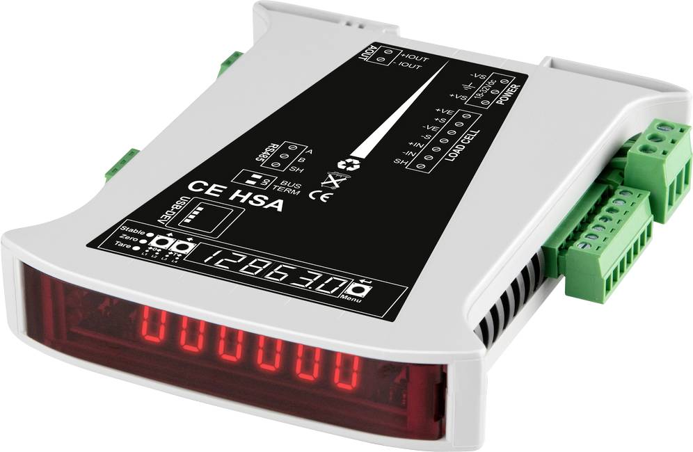 Urządzenie elektroniczne z cyfrowym wyświetlaczem i wieloma złączami po bokach. Wyświetlacz pokazuje świecące czerwone cyfry.