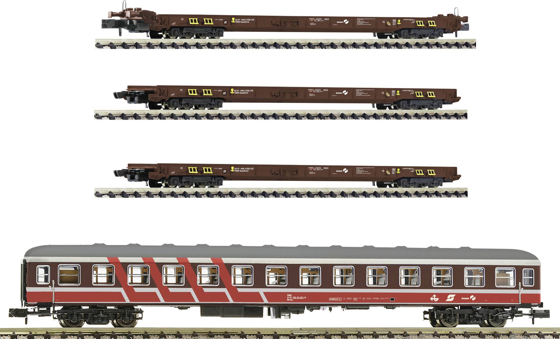 Pociąg osobowy, Wagon kontenerowy Fleischmann 881914 N zestaw 4 ruchomych dróg krajowych ÖBB