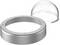 Przezroczysty nasadowy element z tworzywa sztucznego oraz srebrny pierścień metalowy, które mogą być stosowane do montażu.