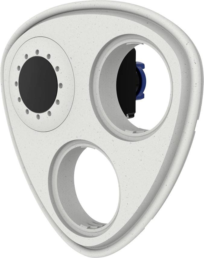 Trójkątny panel sterujący z okrągłymi wycięciami, idealny do elektronicznych systemów kontrolnych. Posiada jasną, gładką powierzchnię.