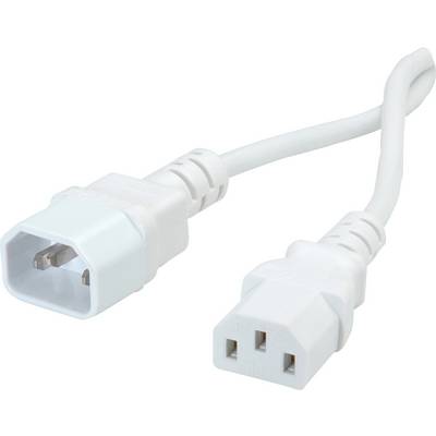 Białe kabel sieciowe z dwoma wtyczkami, jedną męską i jedną żeńską, wyraźnie widoczny na białym tle.