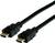 Czarny kabel HDMI z dwoma wtyczkami, przeznaczony do łączenia urządzeń cyfrowych do przesyłania sygnałów audio i wideo.