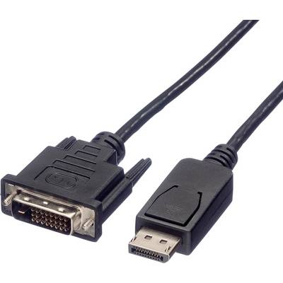Kabel DVI na DisplayPort: Po lewej wtyk DVI z pinami do połączenia wideo, po prawej wtyk DisplayPort z mechanizmem blokady.
