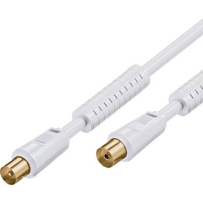Białe kabel koncentryczny z dwoma różnymi wtyczkami, żeńskim i męskim złączem, na białym tle.