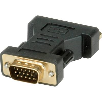Adapter z wtyczką VGA do gniazda HDMI. Czarna obudowa ze złotymi stykami. Służy do podłączania urządzeń VGA do wejść HDMI.
