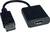 Czarny adapter z wtyczką DisplayPort i gniazdem HDMI do łączenia urządzeń z różnymi złączami.