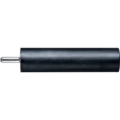 Czarny, cylindryczny adapter z srebrnym stykiem, najczęściej stosowany do podłączeń elektrycznych.