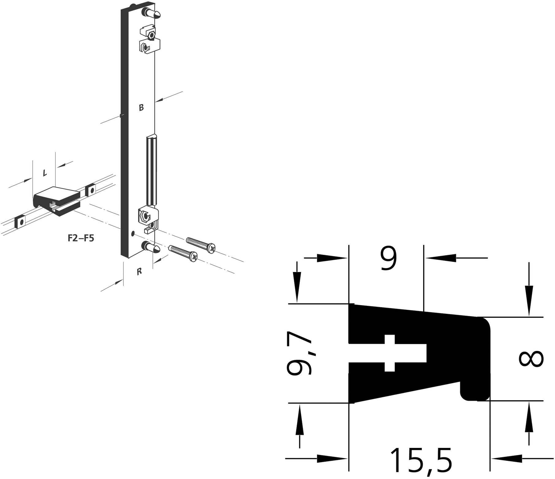 Rysunek techniczny konstrukcji metalowej ze wskazaniami wymiarów. Po lewej stronie diagram przedstawia widok z dwóch stron. Po prawej stronie podane są szczegółowe wymiary zalecanego spoiny spawalniczej.