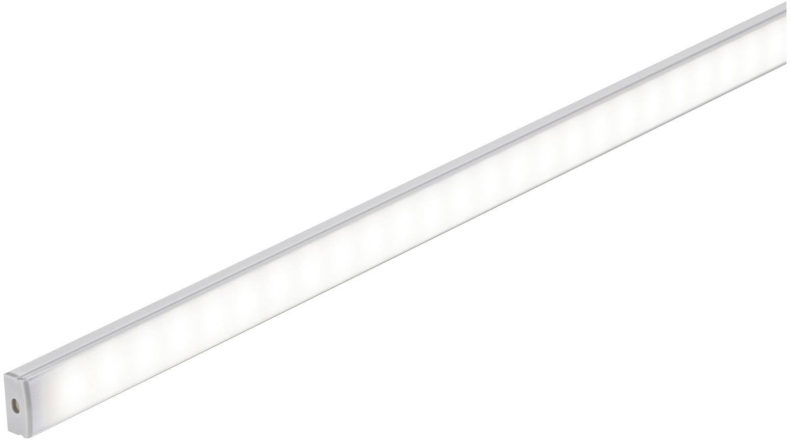 Wąska listwa LED z równomiernym, białym światłem, podłużna i prostokątna w kształcie, przeznaczona do oświetlania wąskich lub określonych przestrzeni.