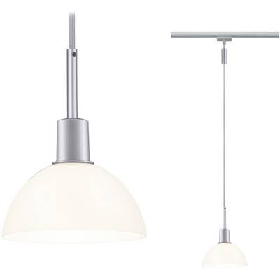 Lampa wisząca o nowoczesnym, srebrnym designie z białym kloszem szklanym, idealna do salonu lub jadalni.