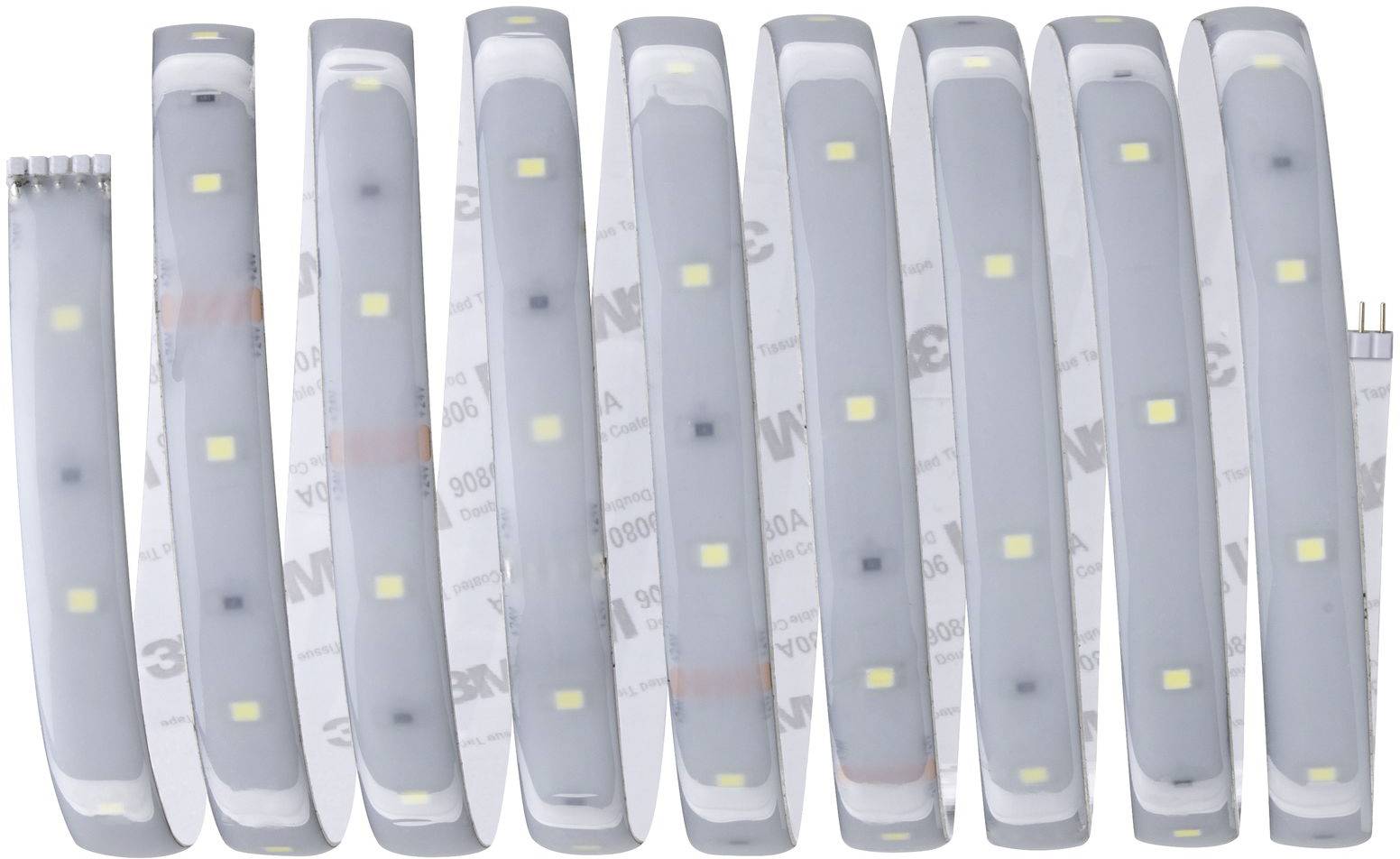 Pas LED z materiałem klejącym 3M prezentuje rolkę podświetlonych diod LED, rozmieszczonych równomiernie, idealnych do elastycznych zastosowań.