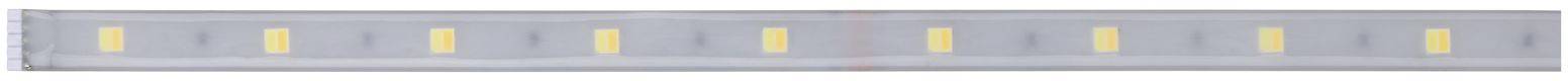 Pasek LED z regularnymi prostokątnymi źródłami żółtego światła na wąskim, wydłużonym nośniku.
