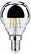 Żarówka z gwintem E14, widocznymi włóknami oraz powłoką odbijającą. Typowa dla oświetlenia dekoracyjnego.