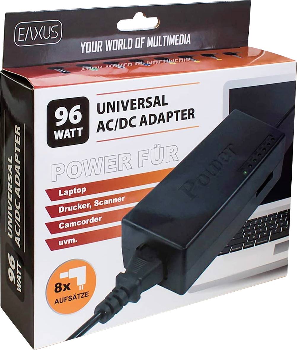 Zasilacz uniwersalny AC/DC o mocy 96 W<br>Kompatybilny z:<br>- Laptopami<br>- Drukarkami<br>- Skanerami<br>Wszechstronny adapter do szerokiej gamy urządzeń elektronicznych