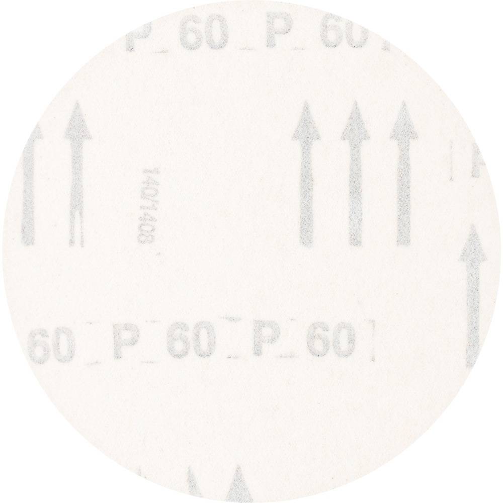 Próbka papieru ściernego z nadrukowaną ziarnistością 'P 60'. Szare strzałki skierowane są w jednym kierunku na beżowym tle.