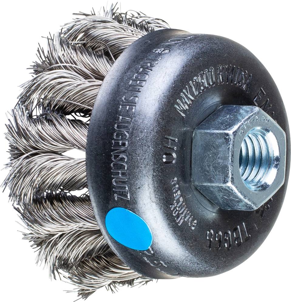 PFERD TOOLS COMBITWIST Чашкова щітка з вузлуватим лезом TBG Ø 65 мм Дріт з нержавіючої сталі M14 Ø 0,35 для кутових шліфувальних м