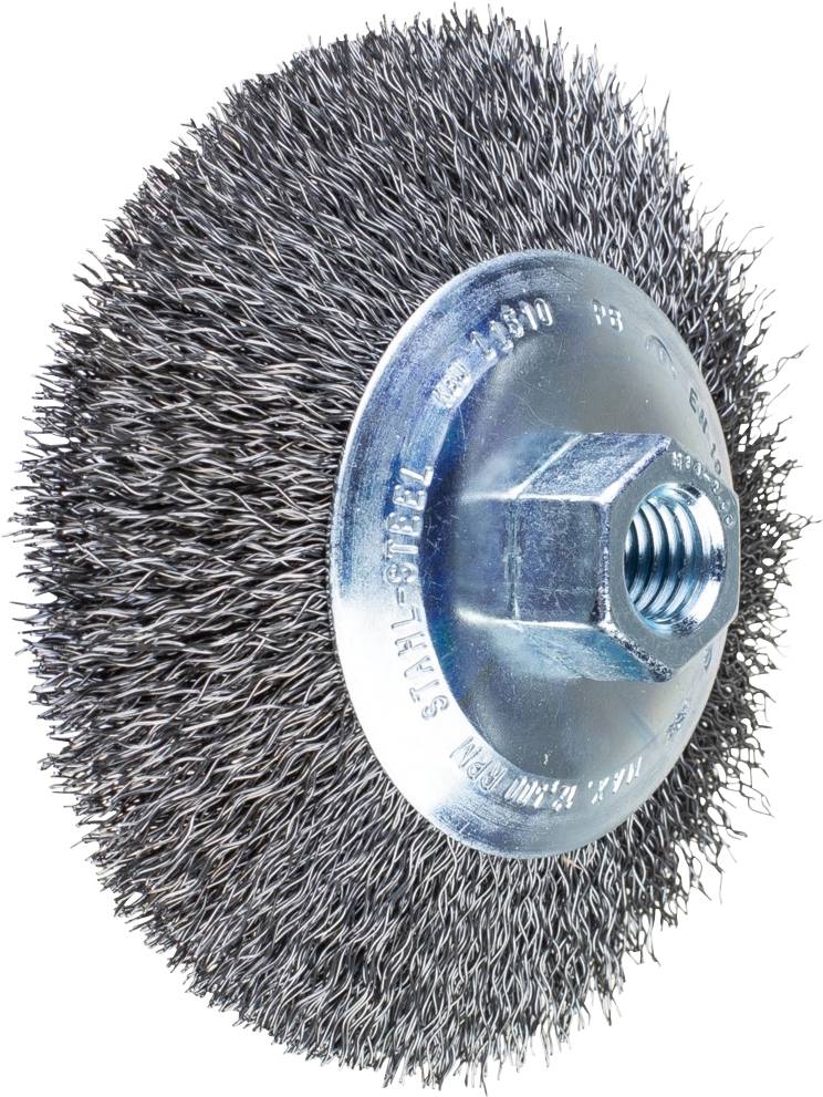 Щітка для скошування зубців PFERD TOOLS з розплутуванням KBU Ø 115 x 10 мм Сталевий дріт M14 Ø 0,35 для кутових шліфувальних машин