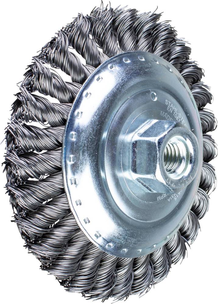 Щітка з вузлуватим кутом PFERD TOOLS KBG Ø 125 x 15 мм Сталевий дріт M14 Ø 0,50 для кутових шліфувальних машин POS KBG 12515/M14 S