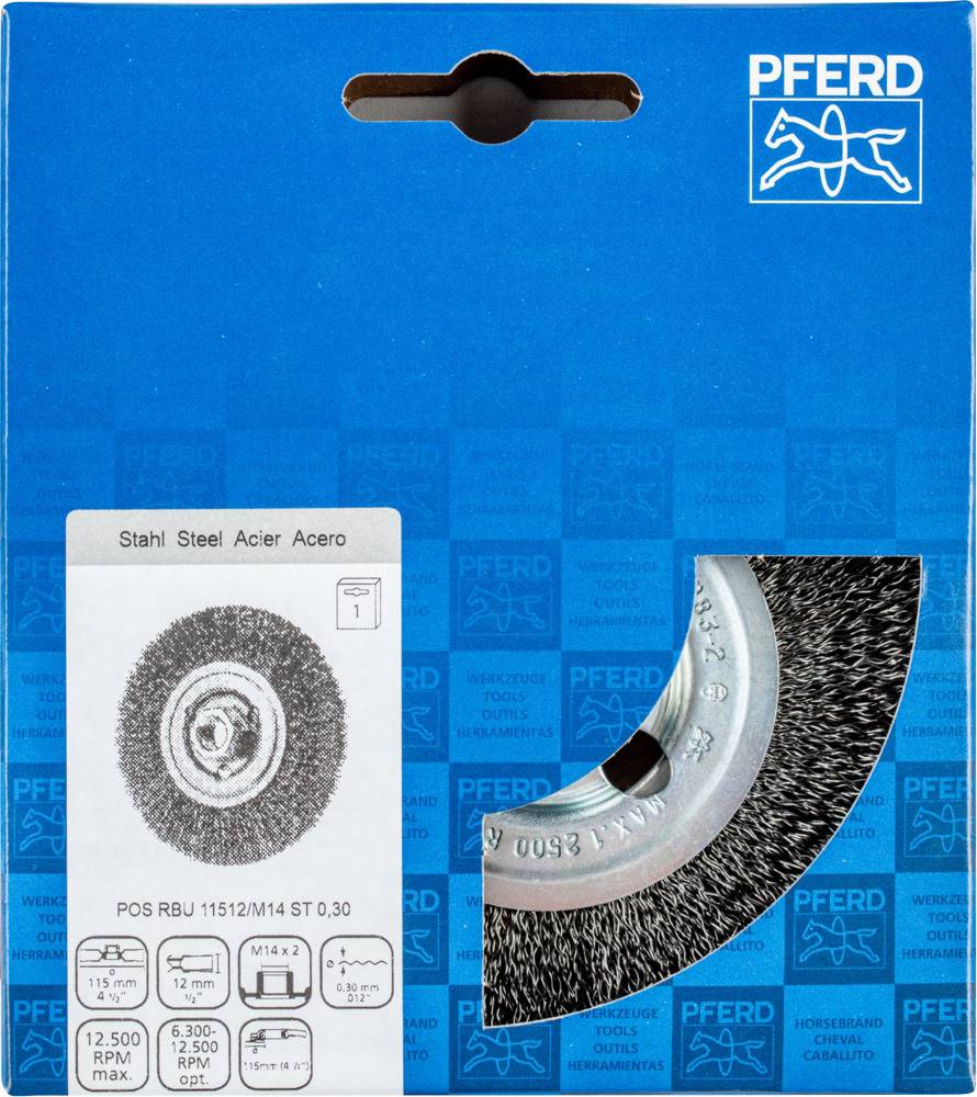 Кругла щітка PFERD TOOLS RBU, Ø 115 x 12 мм, сталевий дріт M14, Ø 0,30, для кутових шліфувальних машин POS RBU 11512/M14 ST 0,30 4