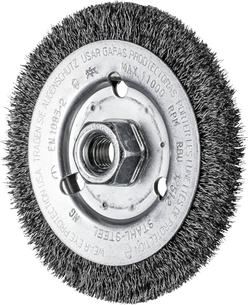 Круглая щетка PFERD TOOLS без клеевого соединения RBU Ø 125 x 12 мм, стальная проволока M14 Ø 0.30 для угловых шлифовальных машин