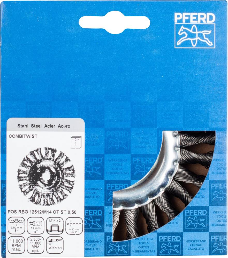 PFERD TOOLS COMBITWIST Щітка кругла з вузлуватим лезом RBG Ø 125 x 12 мм Сталевий дріт M14 Ø 0.50 для кутової шліфувальної машини 