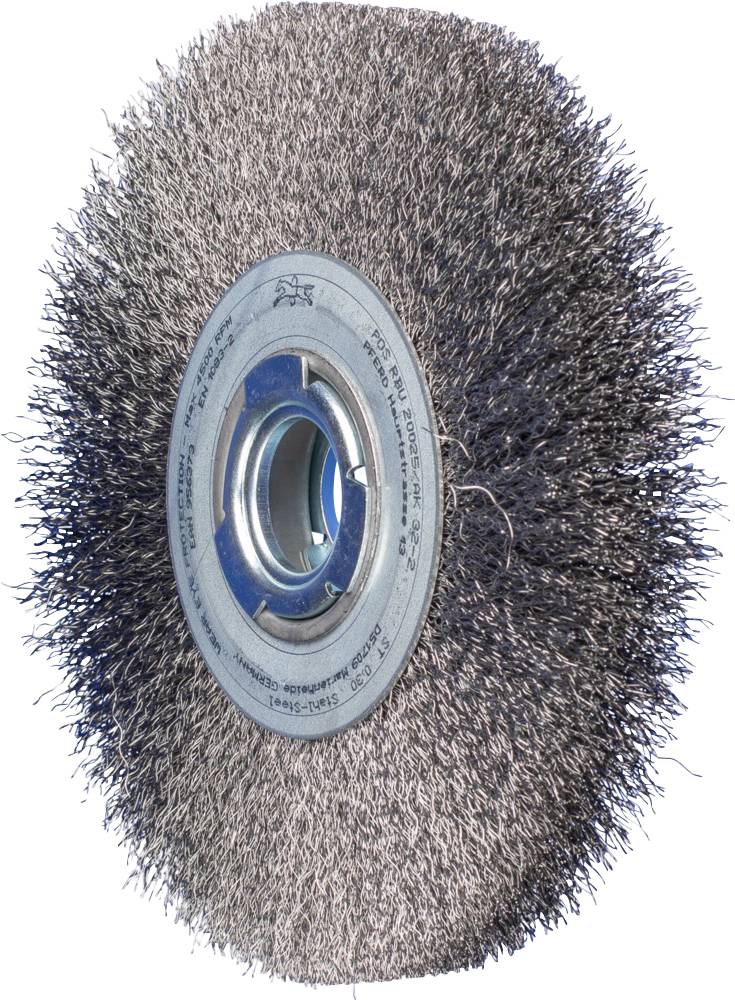 Щітка широка кругла, без клею, RBU Ø 200 x 25 мм, змінний отвір, сталевий дріт Ø 0,30 для шліфувальної машини 1 POS RBU 20025/AK32