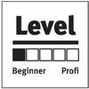Wskaźnik poziomu od 'Początkujący' do 'Profesjonalista' z zaznaczonym polem po lewej stronie. Wyświetlany jest pierwszy poziom.