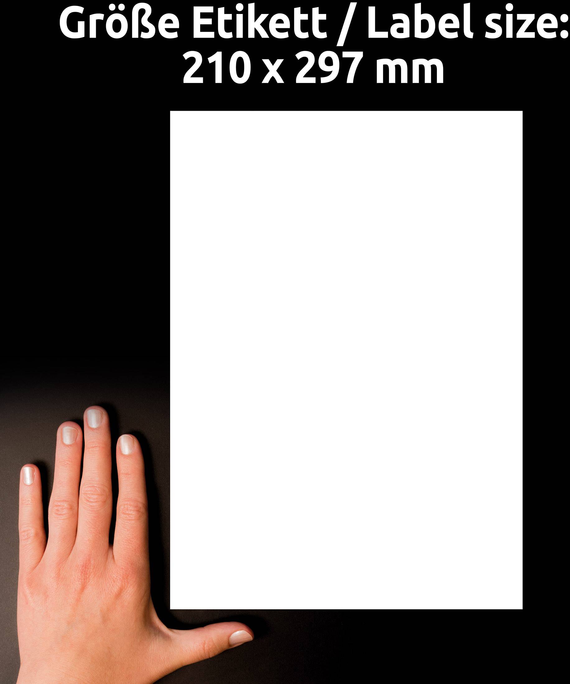 Dłoń leży obok białego arkusza papieru na czarnym tle, który ma rozmiar 210 x 297 mm.