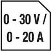 Etykieta z napisem: 0 - 30 V / 0 - 20 A