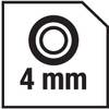 Czarny symbol z tarczą hamulcową i napisem '4 mm', prawdopodobnie etykieta określająca grubość lub wymiar materiału.