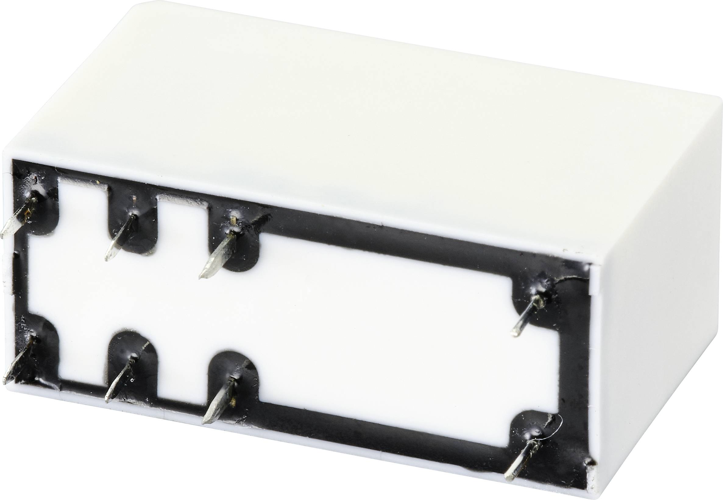 Prostokątny element elektroniczny z wieloma metalowymi stykami od spodu, przeznaczony do montażu w obwodach elektrycznych.