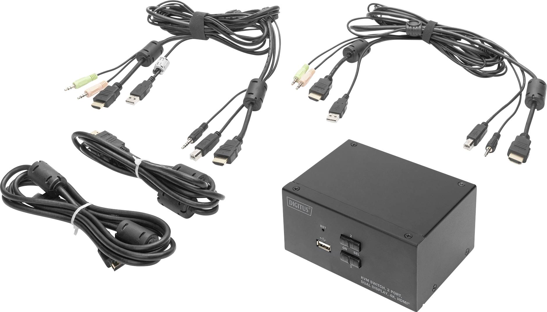 KVM-переключатель, HDMI-адаптер Digitus DS-12860, пульт дистанционного управления, клавиатура, разрешение 3840 x 2160 пикселей, ко
