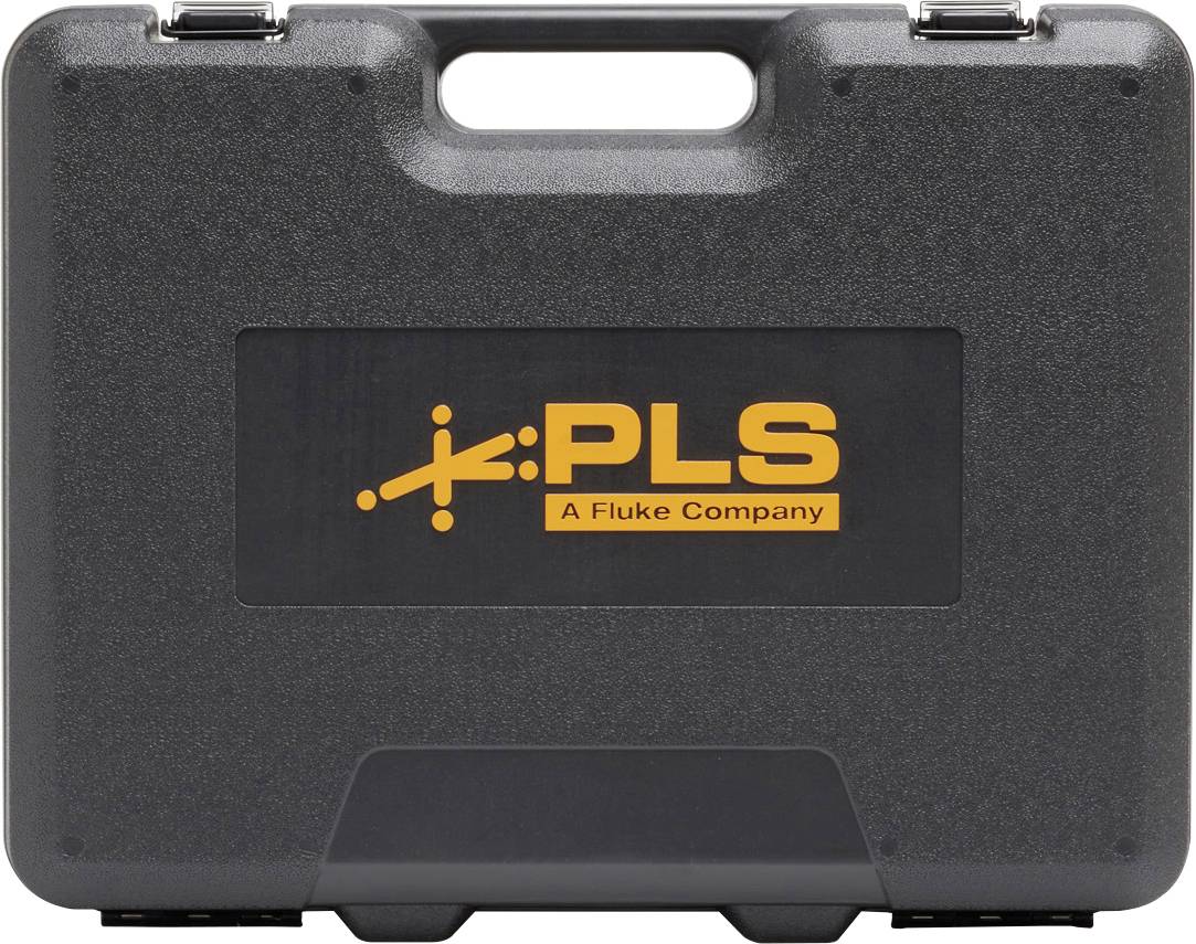 'Czarny kufer na narzędzia z logo PLS w kolorze pomarańczowym i napisem A Fluke Company.'