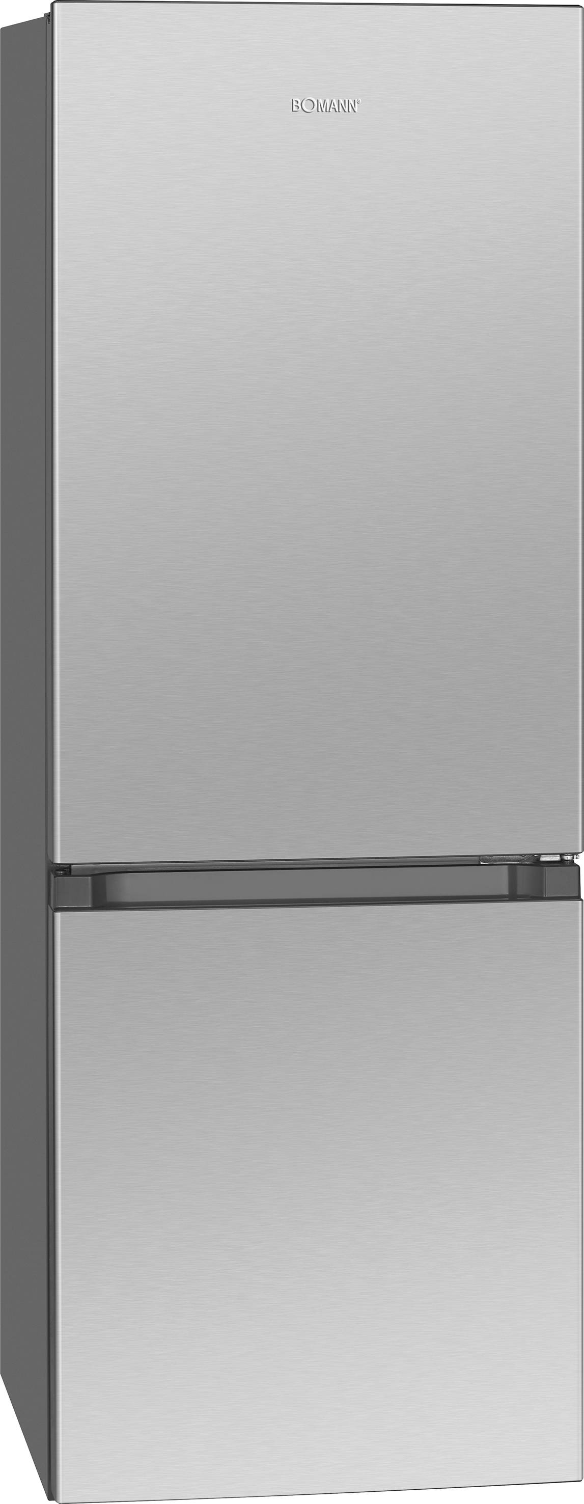 Nowoczesna, szara lodówka z zamrażalnikiem u dołu. Minimalistyczny design, idealna do stylowej kuchni.