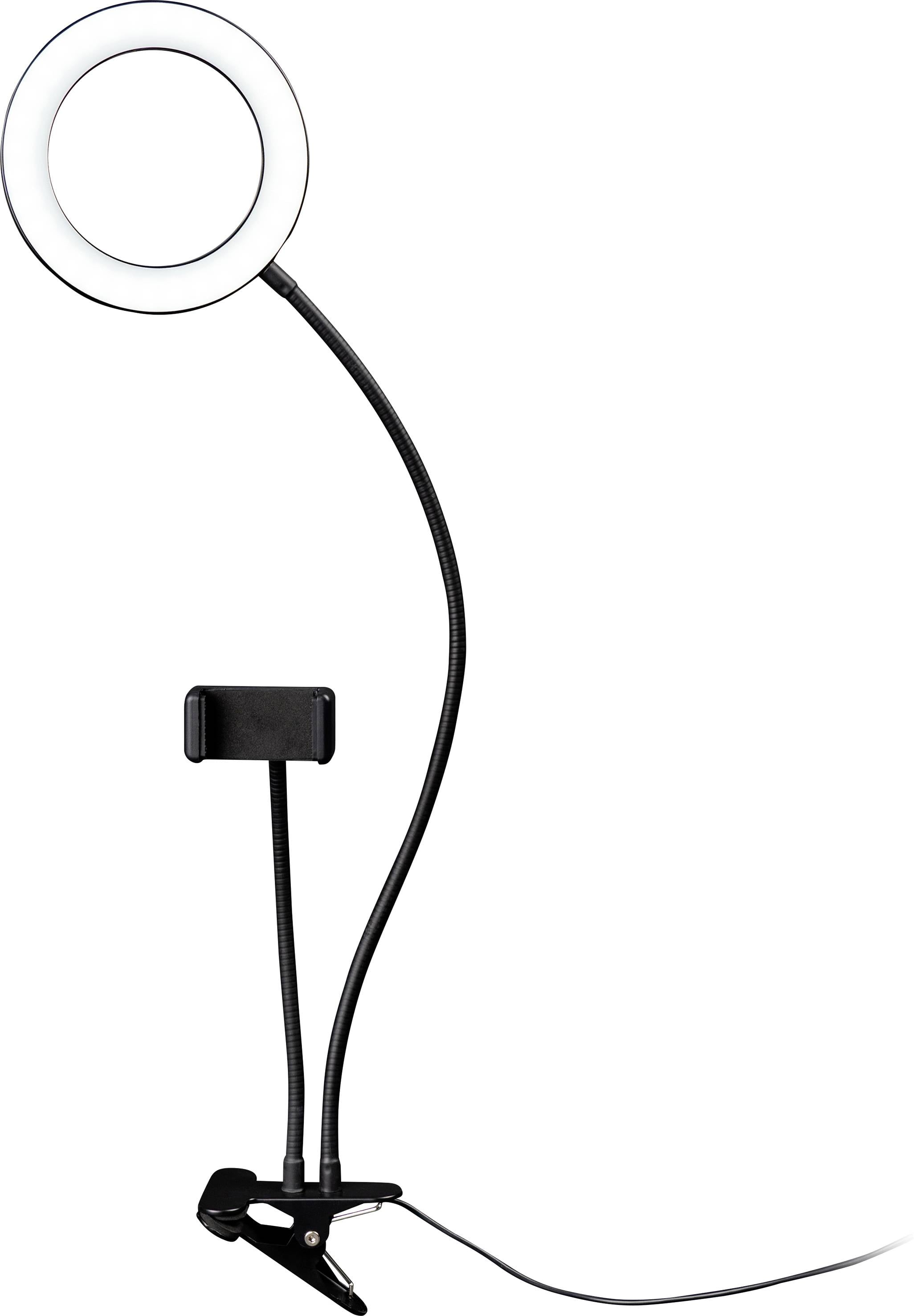 Lampa pierścieniowa z uchwytem zaciskowym i elastycznym ramieniem. Odpowiednia dla smartfonów. Idealna do nagrywania wideo lub fotografii.