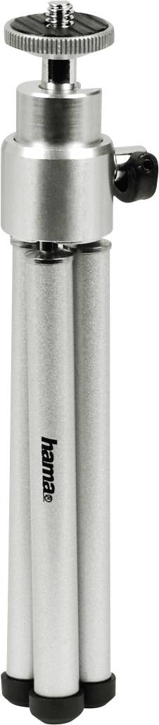 Srebrny, trójnożny statyw fotograficzny z czarnym pokrętłem regulacyjnym i zębatką, idealny do stabilnych ujęć.