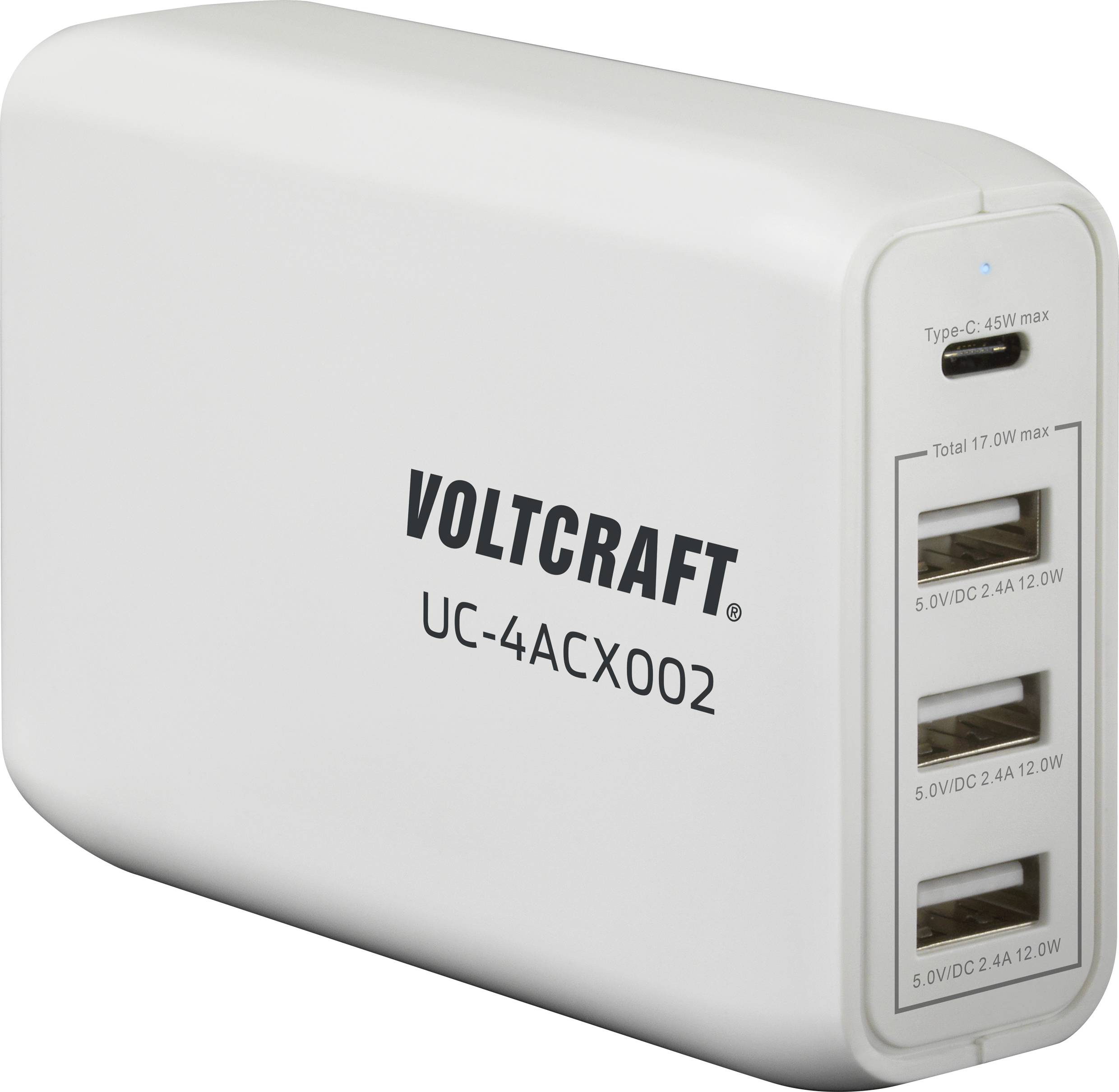 Зарядний пристрій VOLTCRAFT UC-4ACX002 USB 62 Вт 1x USB-C®, 3x USB-A Power Delivery Білий дім